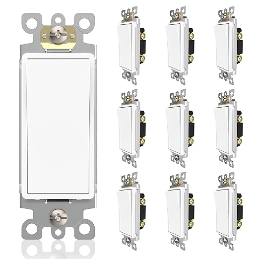 ThunderWay Single-Pole Decorator Wall Light Switch, Decorative Paddle Rocker Switch Replacement, 15A 120/277V, UL Listed for Residential Grade Applications, Matte White 10Pack