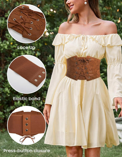 GRACE KARIN Women's Elastic Wide Waist Belt Renaissance Pirate Corset Cinch Belt Cosplay Costume with Press Button