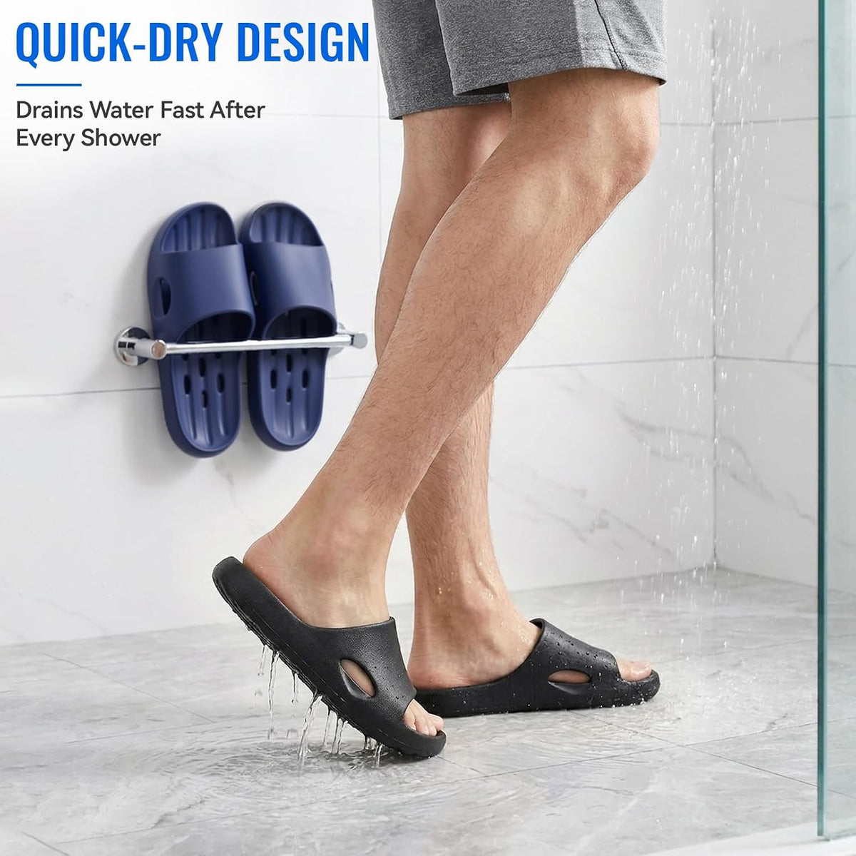 Aoowoll Mens Shower Shoes With Holes Dry Quickly Bath Slippers Womens Non Slip Indoor Home Bedroom Pool Spa Guest College Dorm