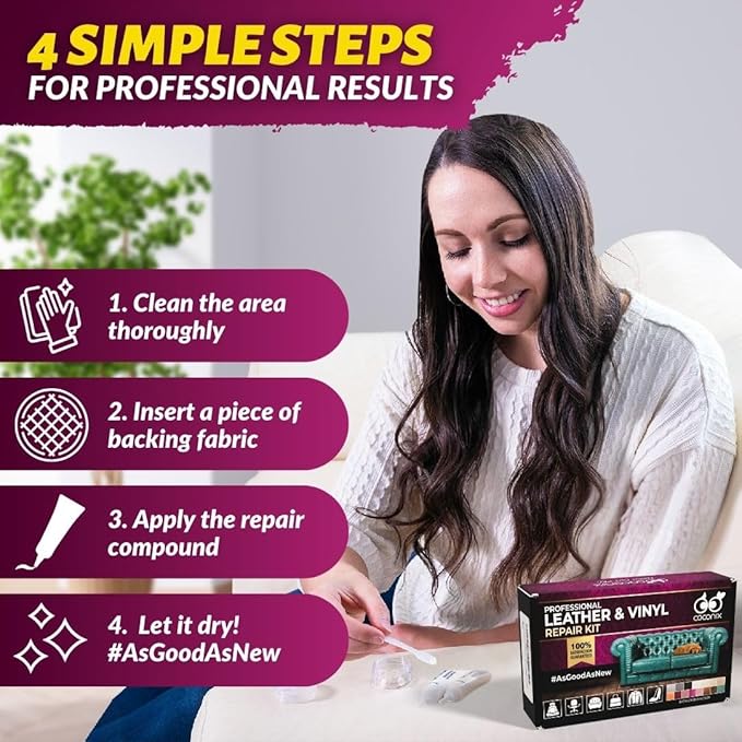 COCONIX Leather  Vinyl Repair Kit - Brown  Shades  Fix Tears, Holes, Scratches, and Peeling on Leather and Vinyl Furniture, Car Seats, and Jackets  Easy Application with Customizable Colors