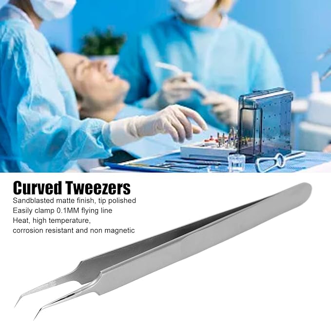 Walfront Hardened Tweezers, Curved Accurate Repair Maintenance Fixture Tip Lengthened BST?18 202 Stainless Steel Material, Tweezers
