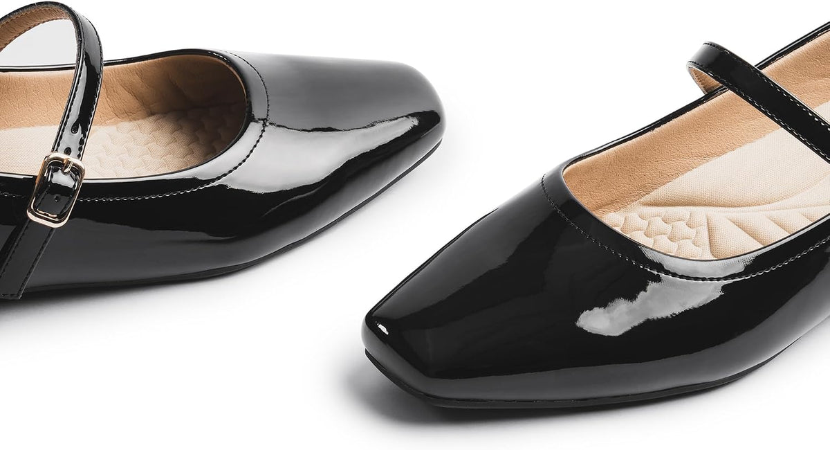 Cusolemore Mary Jane Flat Shoes with Arch Support and Hidden Wedge Heel, Women Ballet Flats, Mary Jane Flats, Comfortable Dress Shoes