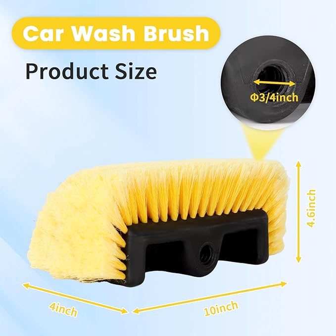 GIANT BEAR 10" Flow-Thru Penta-Level Car Wash Brush Head with Soft Yellow Bristles, Not Hurt Paint Scratch Free Cleaner Tool for Car Rv Truck SUV Deck Home Cleaning.