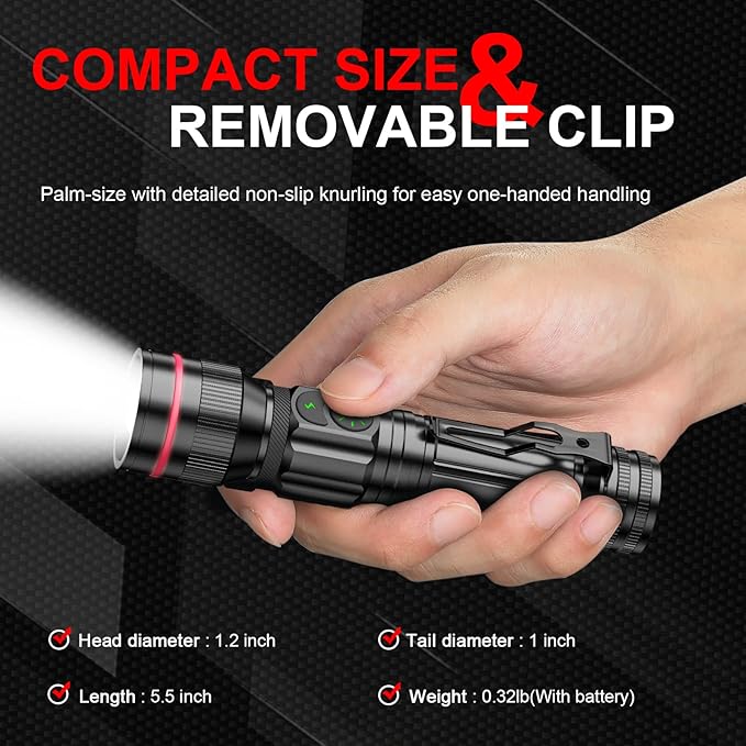 WdtPro Rechargeable Flashlights High Lumens, Bright LED Small Flashlight, 5 Modes Zoomable Tactical Flash Light with Clip, Waterproof, Torch for Outdoor Home, Gifts for Father's Day