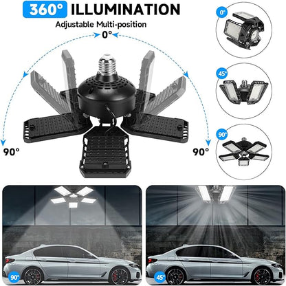 2-Pack LED Garage Lights - 160W, 16000LM 6500K with 51 Deformable Panels, Indoor Shop Light, E26E27 for Garage, Warehouse, Shop, Basement