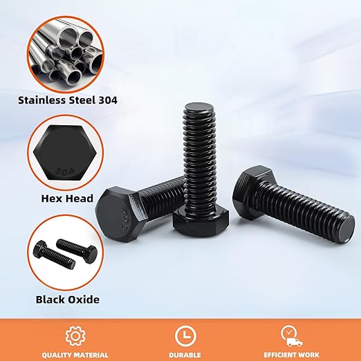 12-13 x 6 Hex Head Cap Screws Hexagon Bolts, External Hex Drive, Stainless Steel 304, Fully Threaded, Black Oxide, 2 PCS