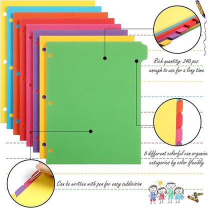 Harloon 30 Sets 3 Ring Binder Dividers with 8 Tab, 1/8 Cut Tabs 240 Blank Binder Bulk 3 Hole Punch Divider 230 GSM Heavyweight Paper for School Office Home Class(Colorful)