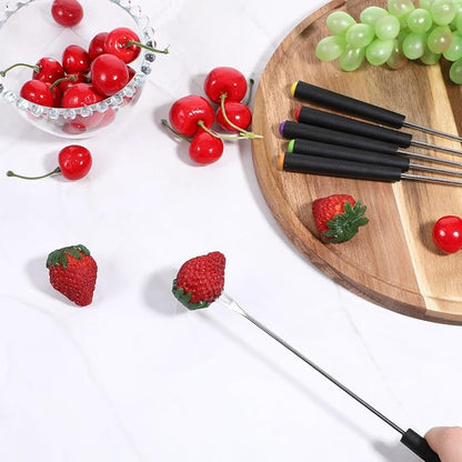 Giantree 6Pcs Fondue Forks Stainless Steel, 9 Inch Fondue Cheese with Heat Resistant, Fondue Sticks Fruit Fork, Chocolate Fondue Set for Chocolate Fountain Cheese Fondue Dessert Meat