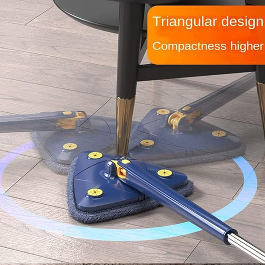 Cleangly 360 Triangular Spin Mop, 360 Rotatable Adjustable Cleaning Mop with 2 Mops (Blue)
