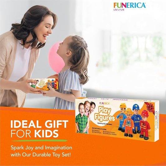 FUNERICA Set of 8 flexible figures for children, firefighters, police officers, construction workers, sanitation and community helpers