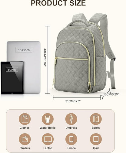 Travel Backpack for Women, Flight Approved Carry On Backpack, 15.6 Inch Laptop Backpack with USB Charging Port Water Resistant Anti-Theft Casual Daypack for Weekender Business Work, Grey Brown