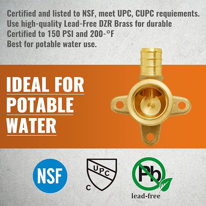 SUNGATOR 4-Pack Pex Drop Ear Elbow 1/2", 1/2" Pex to 1/2" Female NPT, No Lead Brass, ASTM F1807