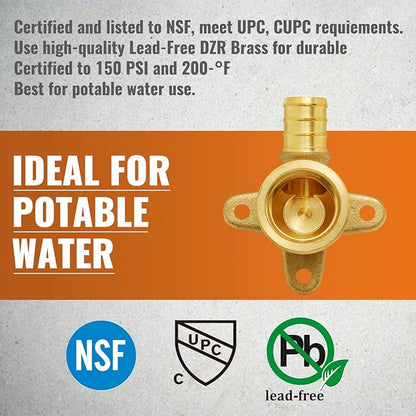 SUNGATOR 4-Pack Pex Drop Ear Elbow 1/2", 1/2" Pex to 1/2" Female NPT, No Lead Brass, ASTM F1807