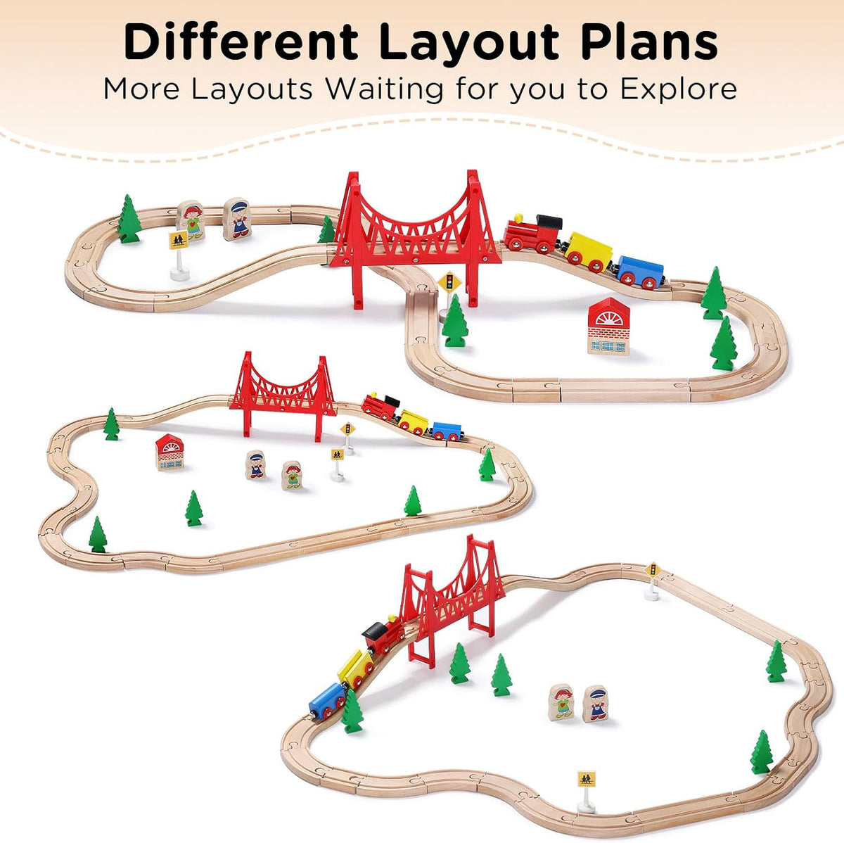 SainSmart Jr. Wooden Train Set for Toddler - Double-Side Wooden Tracks Fits Brio, Thomas, Melissa and Doug - Expandable, Changeable-Kids Wood Toy Train for 3,4,5 Year Old Boys and Girls
