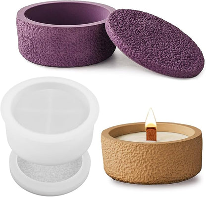 (1 Pack, White) Wehous Jar Silicone Molds, Candle Vessels Mold with Nature Rough Texture, Box Silicone Mold Storage Epoxy Resin Casting Mould for Resin Concrete Craft Jewelry Holder Trinket Candy Container Home Decor