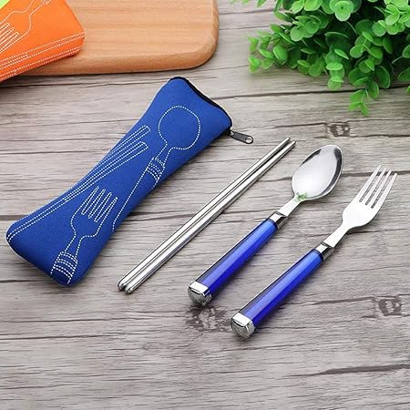 Bluelanss Portable Tableware Zipper Bag Outdoor Travel Camping Cutlery Pouch Storage Bag for Knife, Fork, Spoon, Tea Spoon, Chopsticks, Bottle Opener Blue