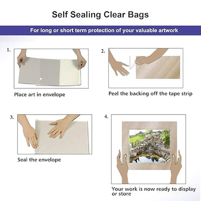 Falling in Art Acid Free 1.496mil (Single Side) Crystal Sealed Clear Bags for 11x14 Art Prints, Photos, 11 37 Inches by 14 38 Inches, 25-Pack
