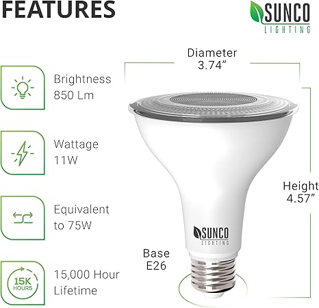 Sunco Dusk to Dawn LED Outdoor Light Bulb PAR30, Flood Light Bulbs for Patio Porch, 11W (75W Equivalent), 850 LM, 5000K Daylight, Non-Dimmable, Photocell Sensor UL 2 Pack