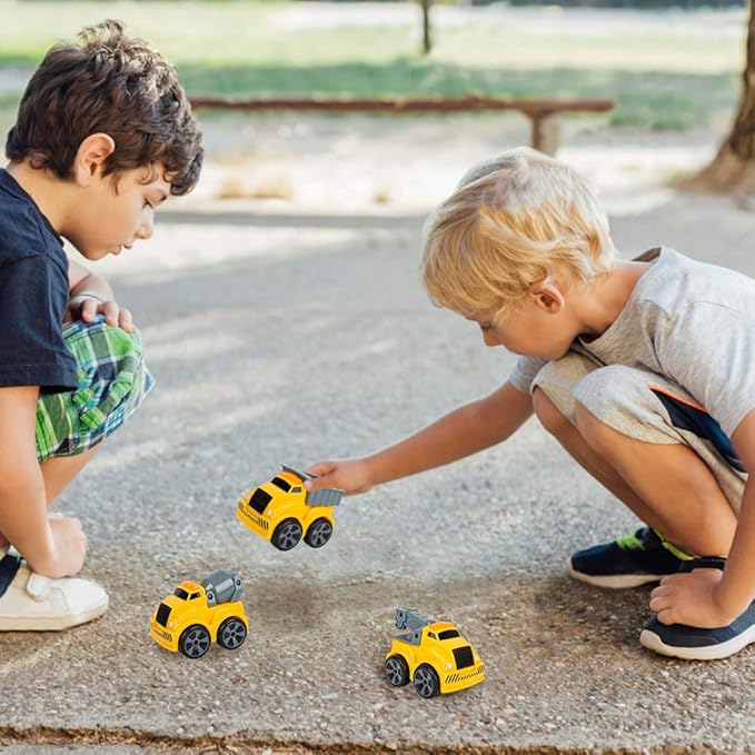 ArtCreativity 3.5 Inch Pull Back Construction Vehicle Toys for Kids - Set of 3 - Includes Mini Dump Truck, Tow Truck, and Concrete Mixer - Best Gift, Party Favors for Boys & Girls - Yellow and Grey