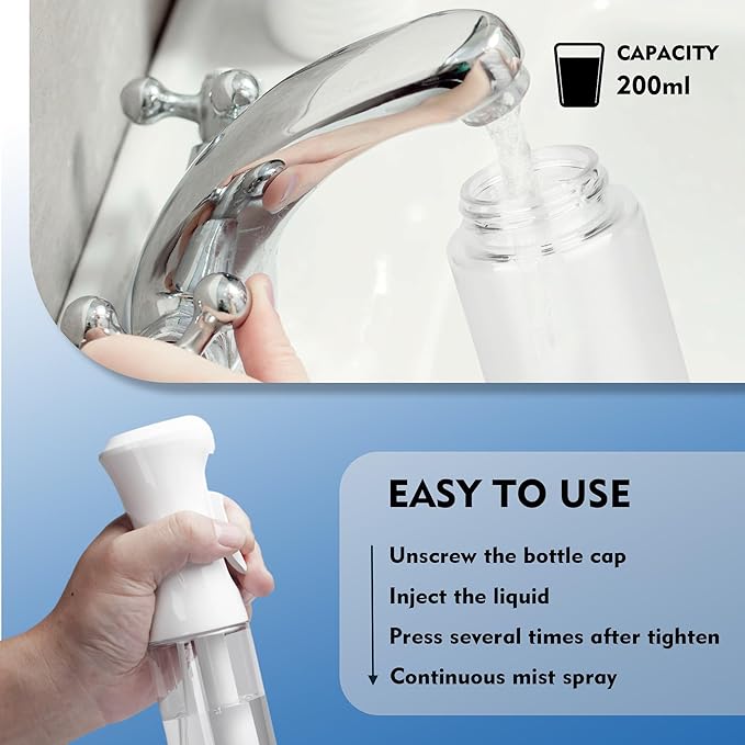 Continuous Spray Bottle for Hair, 1Pack White 6.8oz Mister Spray Bottle, Hair Spray Bottles for Hairstyling, Cleaning, Plants, Pets, Salons & More
