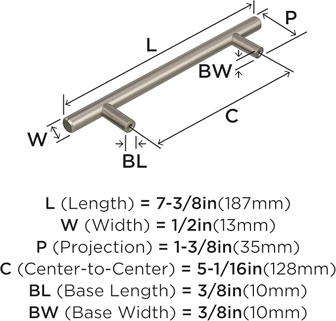 Amerock  Cabinet Pull  Sterling Nickel  5-116 inch (128 mm) Center to Center  Bar Pulls  1 Pack  Drawer Pull  Drawer Handle  Cabinet Hardware