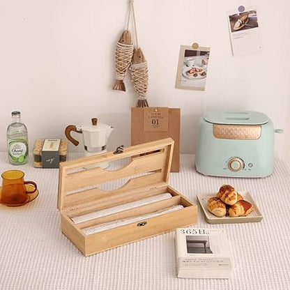 Bamboo Food Wrap Dispenser Storage Dispenser For Aluminum Foil Dispenser Fresh-keeping Film With Cutter Cling Film Holder Kitchen Accessories (2-layers)
