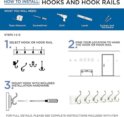 Franklin Brass (5-Pack) Double Wall Hooks 2-Prong Coat/Hat Matte Black Hooks for Hanging Wall Mount Hanger Clothes, Purse, Bag, Towel Organization Decorative Wall Hooks B59104M-FB-C