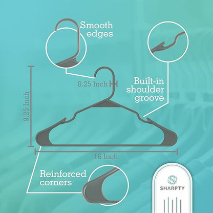 Sharpty Plastic Hangers Clothes Hangers for Clothing, Closet, Coats  Shirts - Notched, Durable, Thick, Tough  Space Saving - for Everyday Standard Use, Room Essentials  Basics - 20 Pack - Grey