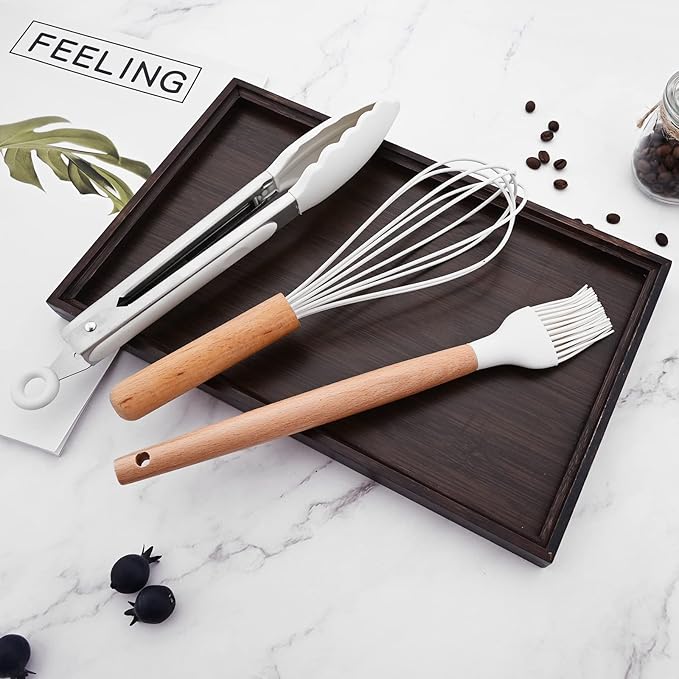 1pc White Silicone Basting Brush with Wooden Handle, Heat Resistant Cooking Utensils,Silicone Basting Pastry Brush, Perfect for BBQ Grill Baking Kitchen Cooking