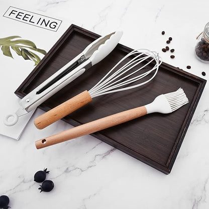 1pc White Silicone Basting Brush with Wooden Handle, Heat Resistant Cooking Utensils,Silicone Basting Pastry Brush, Perfect for BBQ Grill Baking Kitchen Cooking