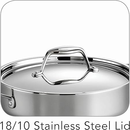 Tramontina Tri-Ply Clad Stainless Steel 6-Quart Braiser Pan with Lid, Induction-Ready, Dishwasher-Safe, NSF-Certified, Made in Brazil