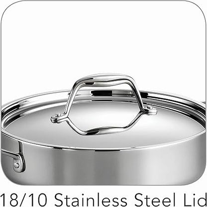 Tramontina Tri-Ply Clad Stainless Steel 6-Quart Braiser Pan with Lid, Induction-Ready, Dishwasher-Safe, NSF-Certified, Made in Brazil