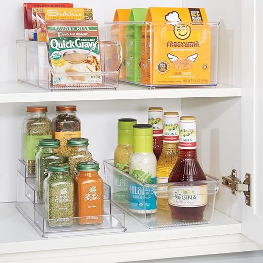 iDesign Recycled Plastic 3-Tier Stadium Spice Rack Organizer for Kitchen, Fridge, Freezer, Pantry and Cabinet Organization, The Linus Collection  6.25" x 4" x 1.25", Clear