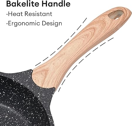 JEETEE Nonstick Frying Pans Skillet with Lid, 8" Granite Non-Stick Frying pan, Aluminum Pans with Bakelite Handle, Compatible with All Stovetops (Gas, Electric  Induction), Grey