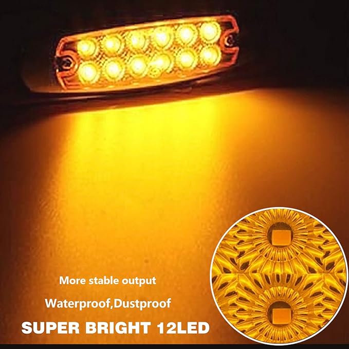 4Pcs 6.4in Front Rear Amber LED Side Marker Lights,Waterproof 12V Chrome Bezel Trailer Marker Lights,Turn Signal Light,Clearence Light Tail Light for Truck ATV SUV RV Camper UTV