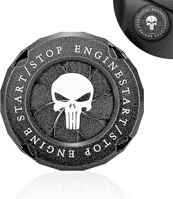 ZKFAR 1 PC Car Engine Push to Start Accessories, Rotary Push Start Button Cover Skull Print, Engine Start Stop Button Cover Rotar, Car Start Button Cover Spin, Motorcycle Startup Decoration (Black)