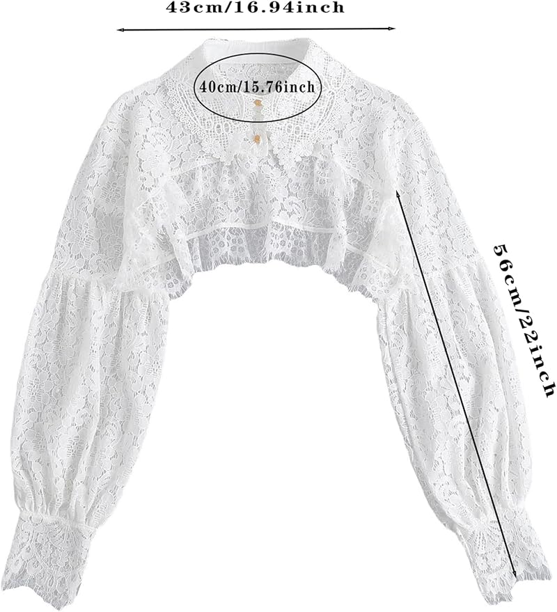 FakeCollar Shirt Long Sleeves Lace Shrug Victorian Blouse Crop Top Dickey Collar for Women