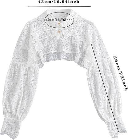 FakeCollar Shirt Long Sleeves Lace Shrug Victorian Blouse Crop Top Dickey Collar for Women
