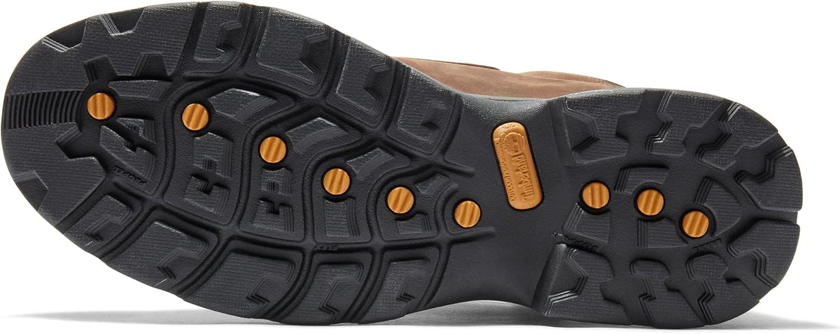 Waterproof leather hiking boots with gusseted tongue, rustproof hardware, and cushioned EVA midsole for all-terrain support and comfort.