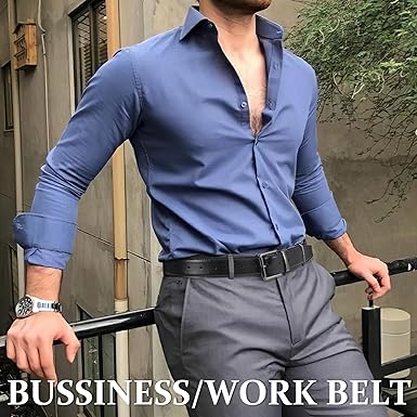 KASBAH Men's Reversible Leather Belt Work Casual Belt Two-in-One Belt With Rotated Buckle Double Sided Men Dress Belt