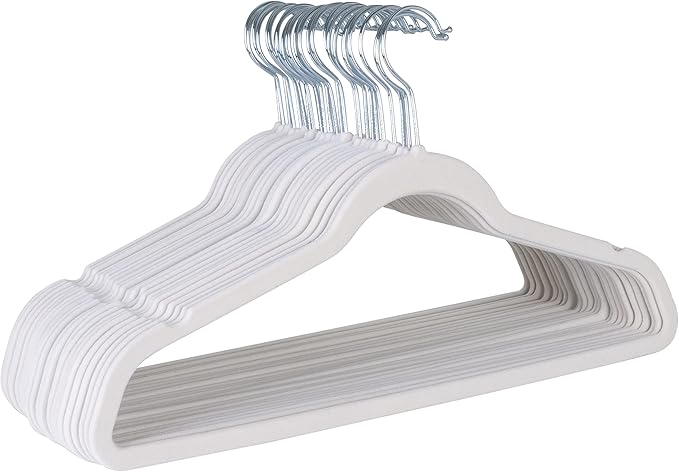 Laura Ashley 25 Pack Slim Velvet Hangers Durable  Strong Plastic  Slim  Keeps Shape  Closet Organization  White  Holds 10lbs  Holds Shape