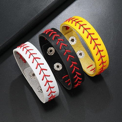 Pingyongchang Baseball Sports Ball Woven Leather Bracelets for Women Men Volleyball Rugby Game Day Sports Fans Players Jewelry Handmade Gift for Birthday Valentine's Day Mother's Day
