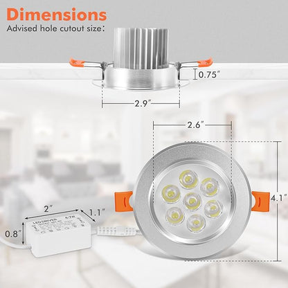 LemonBest 110V Not Dimmable 7W LED Ceiling Light Downlight Recessed Lighting, Superbright Cool White (2)