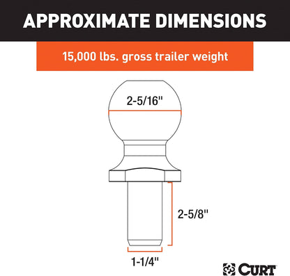 CURT 40078 2-5/16-Inch Chrome Trailer Hitch Ball, 15,000 lbs, 1-1/4 x 2-5/8-Inch Shank