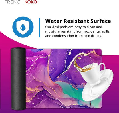 French KOKO Large Mouse Pad Desk Mat Protector Keyboard Pad Desktop Office School Essentials Decor Big Extended Laptop Computer Accessories Pretty Mousepad Women Girls Marble Purple XL 36" x 16.5"