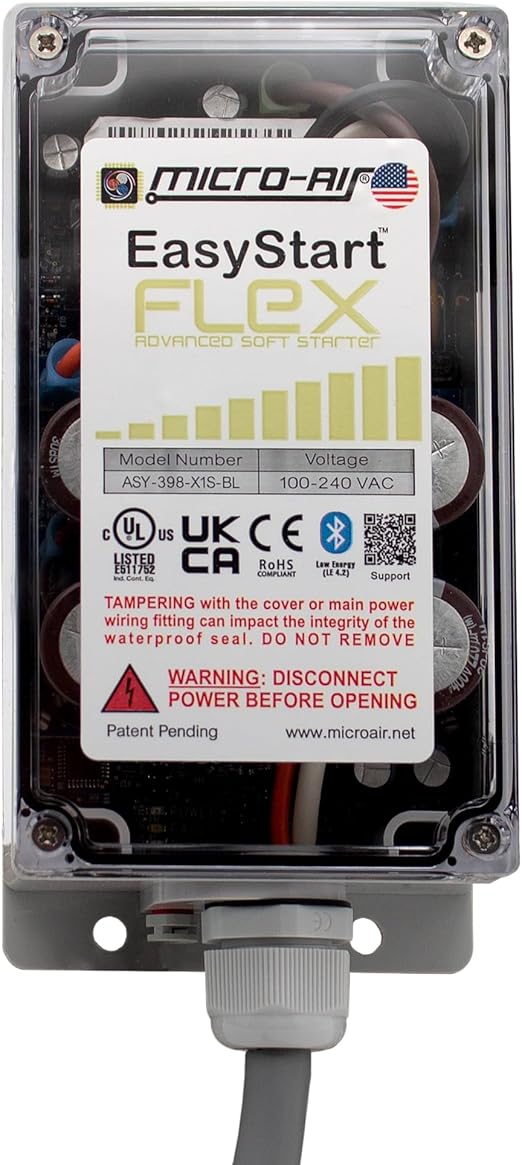 MICRO-AIR EasyStart FLEX 398 - Bluetooth Soft Start Kit for Home Air Conditioner, RV  Commercial Use, Works with Generators, Reduces Power Surge, Efficient Start-Up - Up to 6 Tons