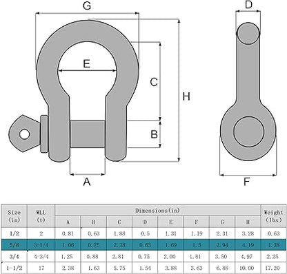 Leero 5/8" D Ring Shackles, 3.25 tons (7,165 Lbs) Working Load Limit, Clevis Shackle with 3/4" Alloy Screw Pin, Heavy Duty Shackles for Towing, Terrain Vehicle, Jeep, Trailer, Blue (2 Pack)