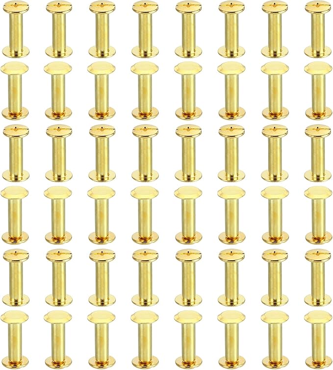 PATIKIL 50 Sets Chicago Screws, M5x18mm Chicago Screws Phillips Binding Post Screw Bolts Leather Rivets Brass Fasteners Connectors Steel for Leather Belt Scrapbook Photo Albums, Golden