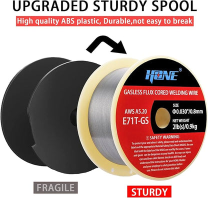 HONE Flux Core Wire .030, 2-Pound AWS E71T-GS .030 Diameter Low Splatter Gasless Flux Core Welding Wire .030 with Strong ABS Plastic Spool, 030 Flux Core Welding Wire Match MIG Welding Equipment.