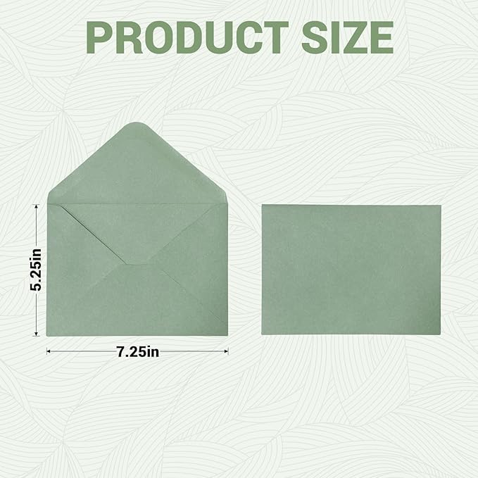50 Packs Sage Green A7 Envelopes for Invitations, Ribetween 5x7 Envelopes with V Flap, Great for Graduation, Baby Shower, Birthday, Festival, Handmade card, Mailing, Wedding, and Greeting Cards